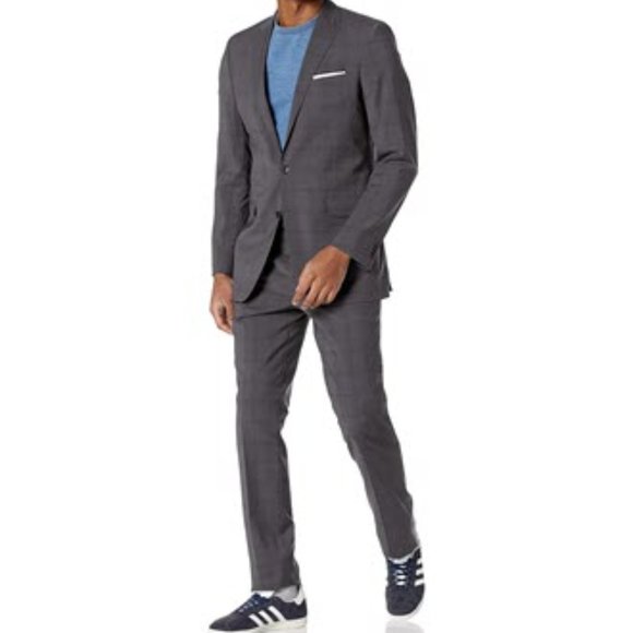 Kenneth Cole New York Men's Travel Ready, Gray Plaid, 46 Regular - Picture 1 of 5